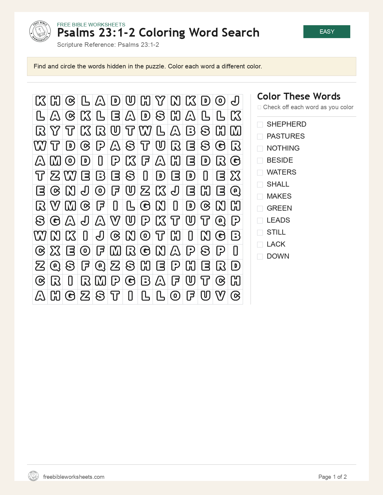 Psalms 23:1-2 Coloring Word Search preview