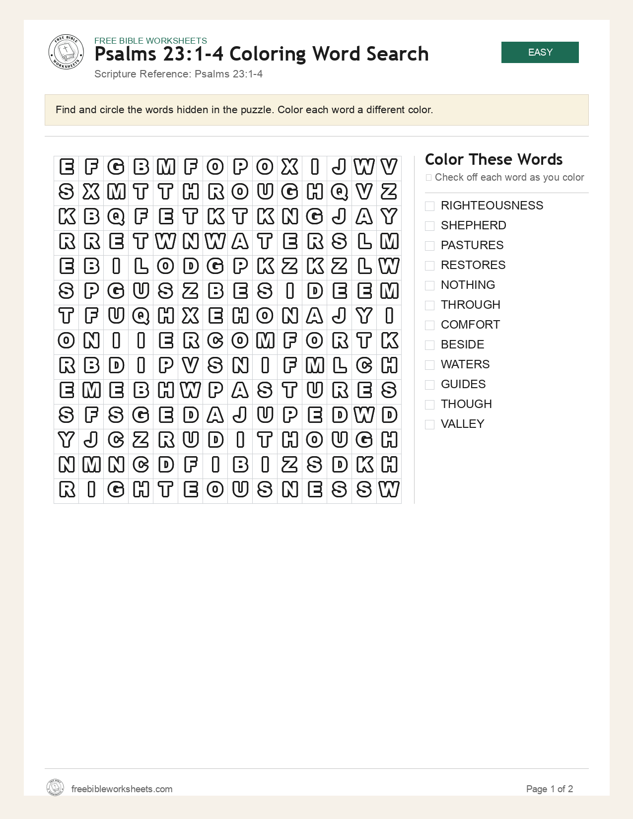 Psalms 23:1-4 Coloring Word Search preview