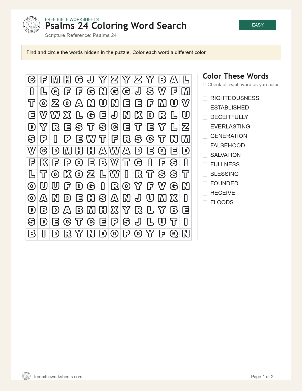Psalms 24 Coloring Word Search preview