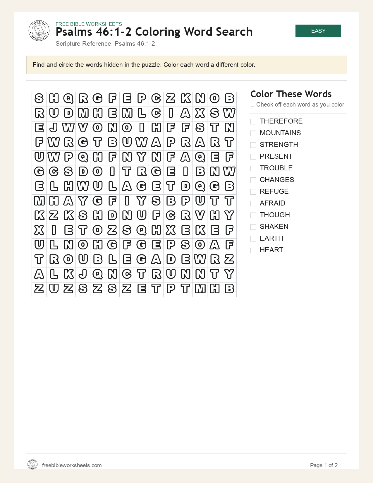 Psalms 46:1-2 Coloring Word Search preview