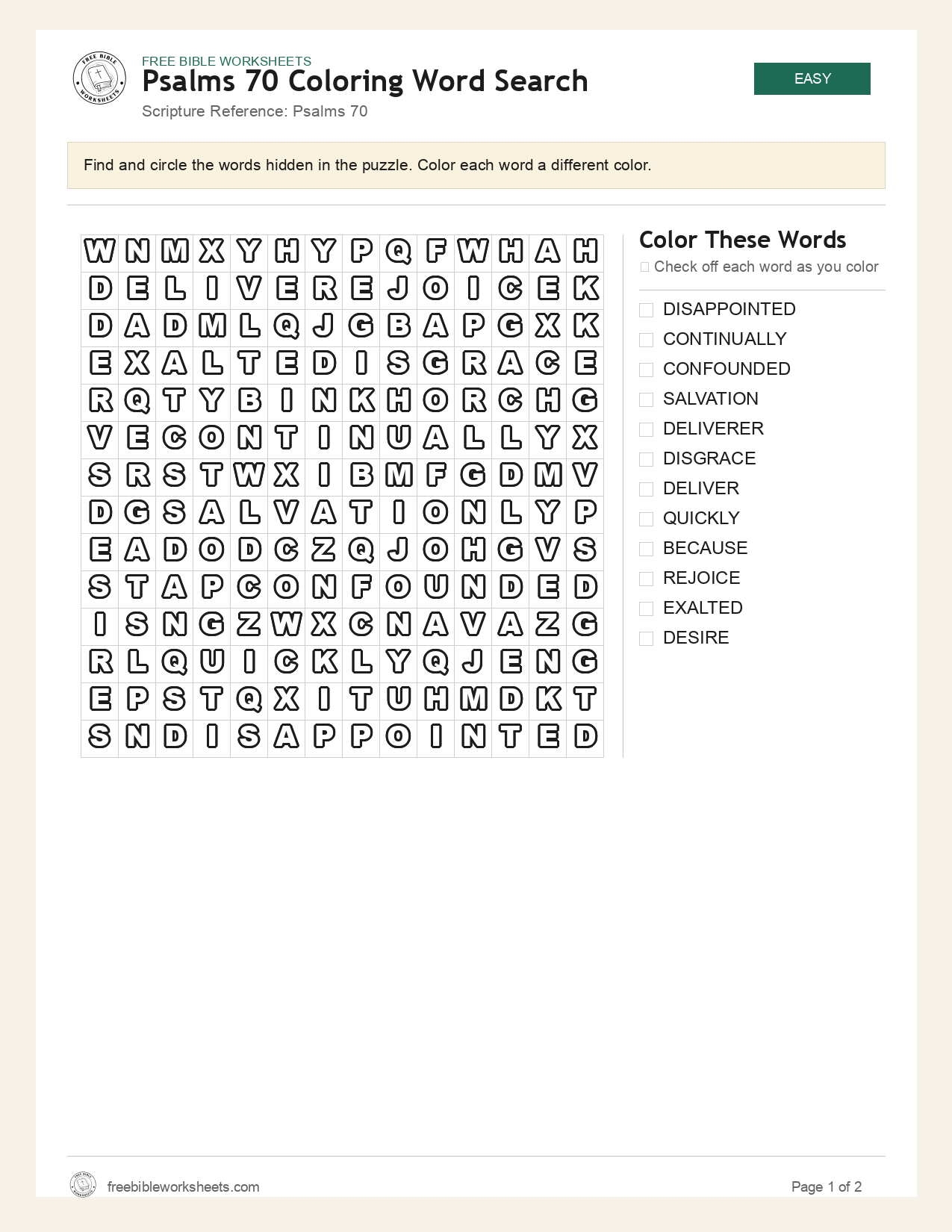 Psalms 70 Coloring Word Search preview