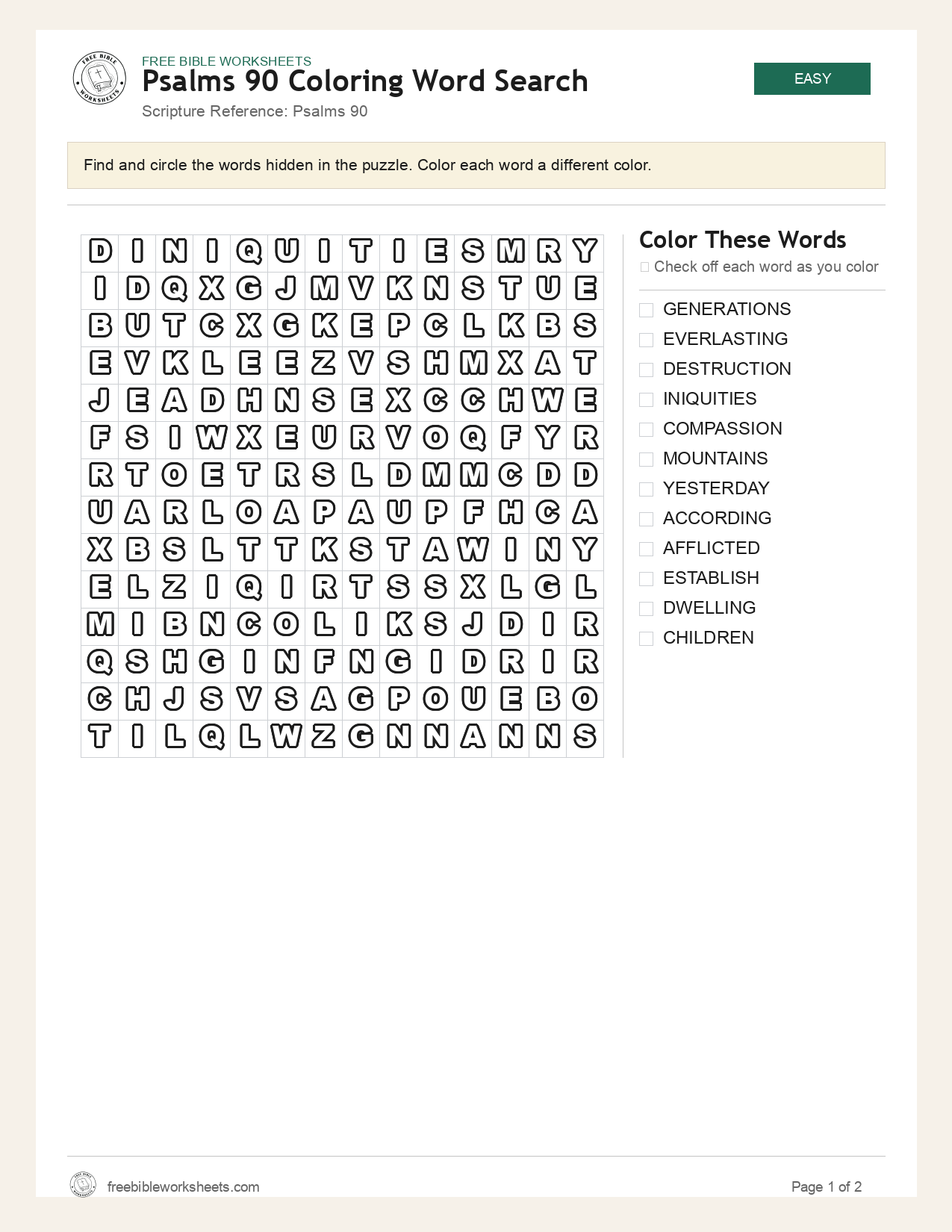 Psalms 90 Coloring Word Search preview