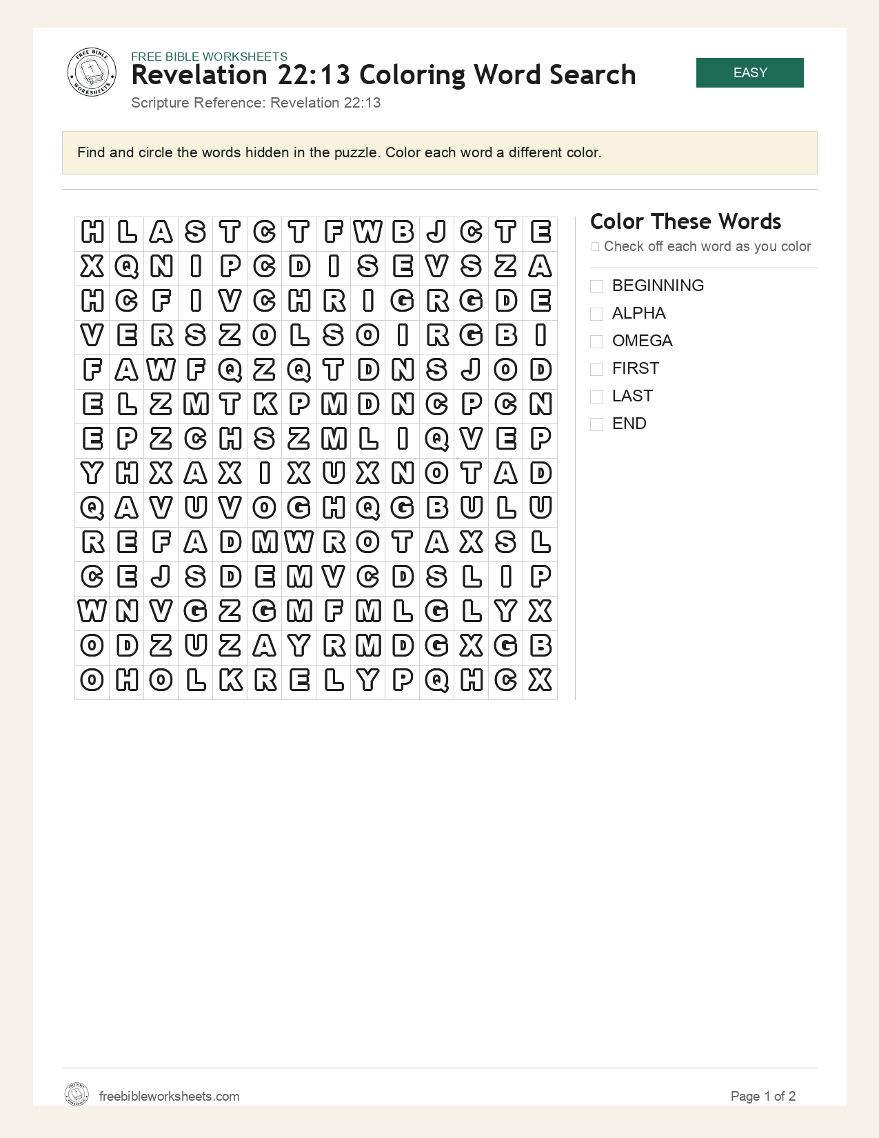Revelation 22:13 Coloring Word Search preview
