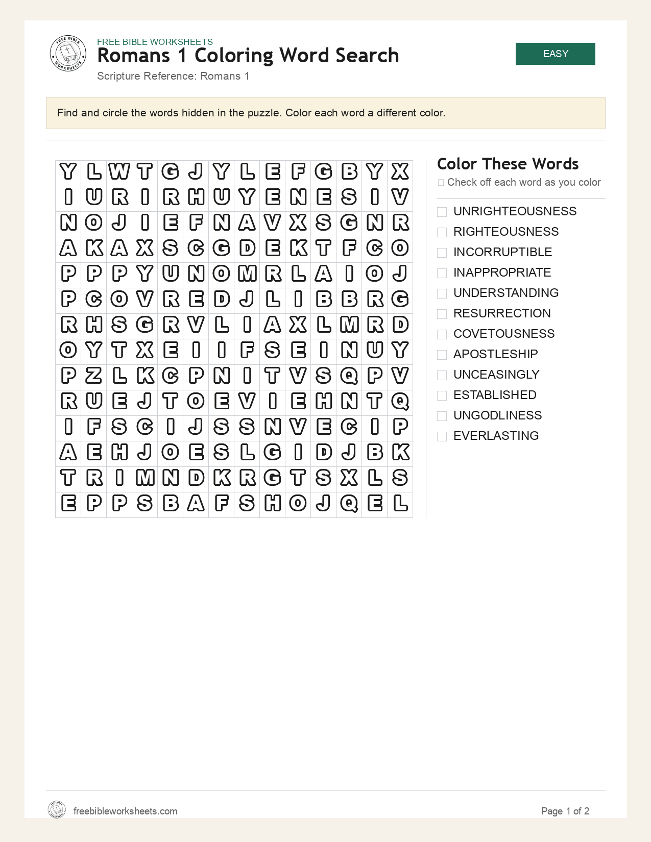 Romans 1 Coloring Word Search preview