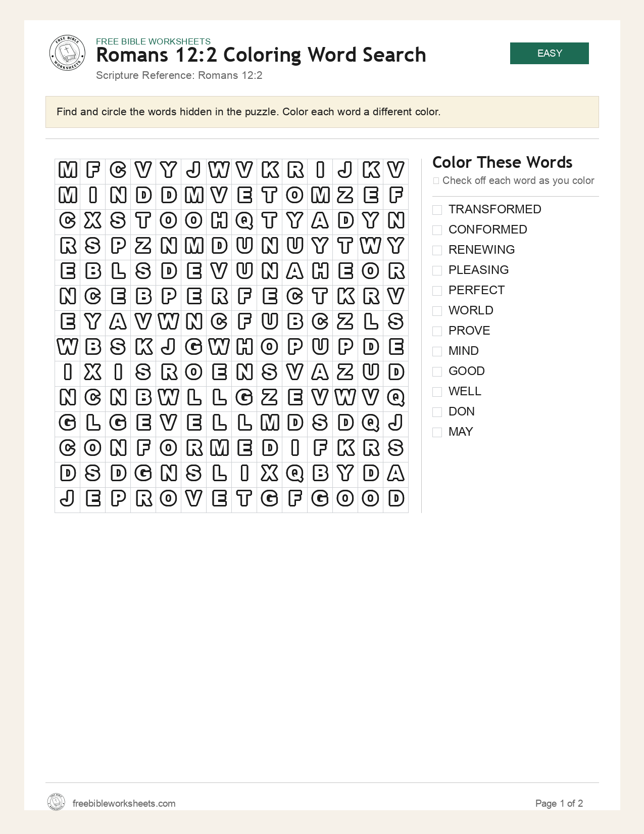 Romans 12:2 Coloring Word Search preview