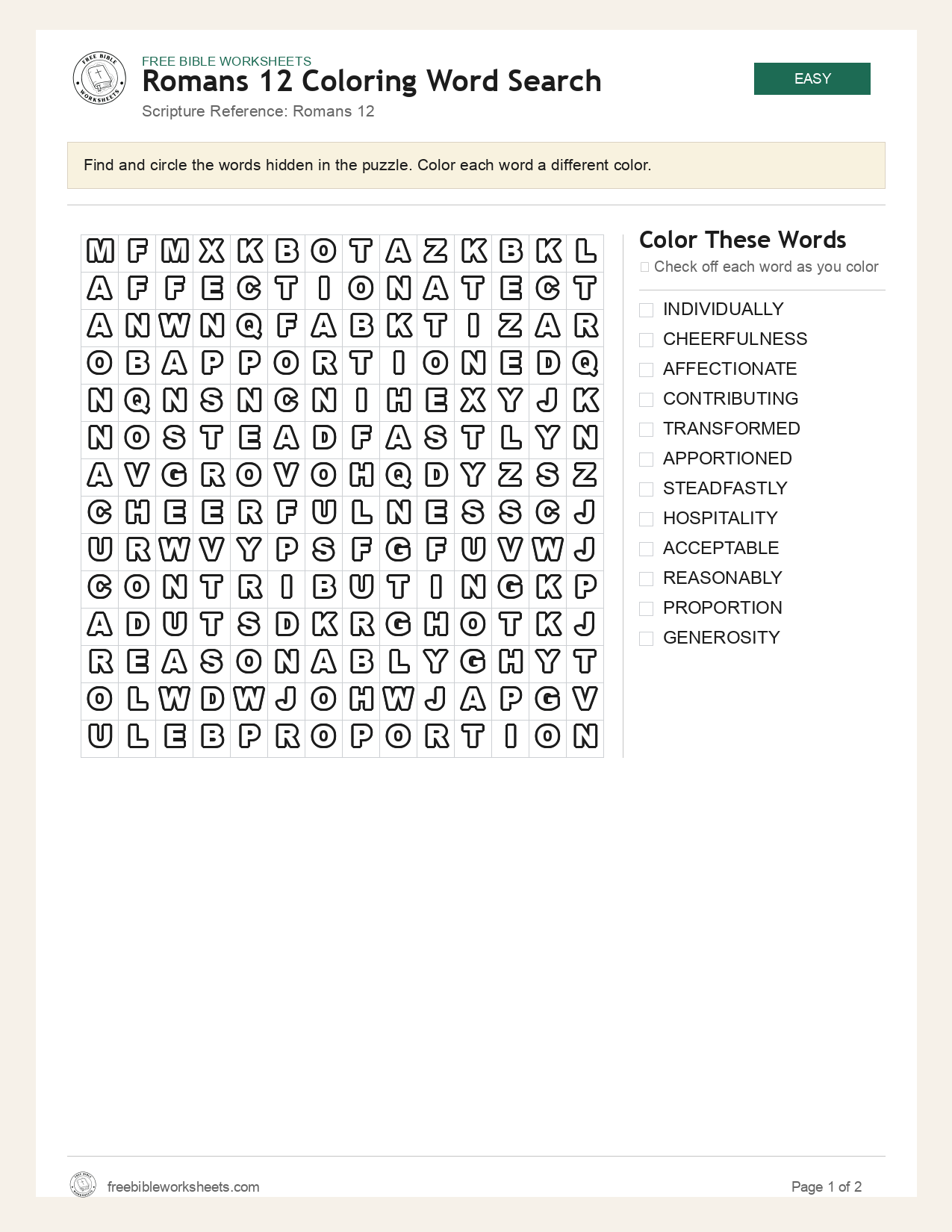 Romans 12 Coloring Word Search preview