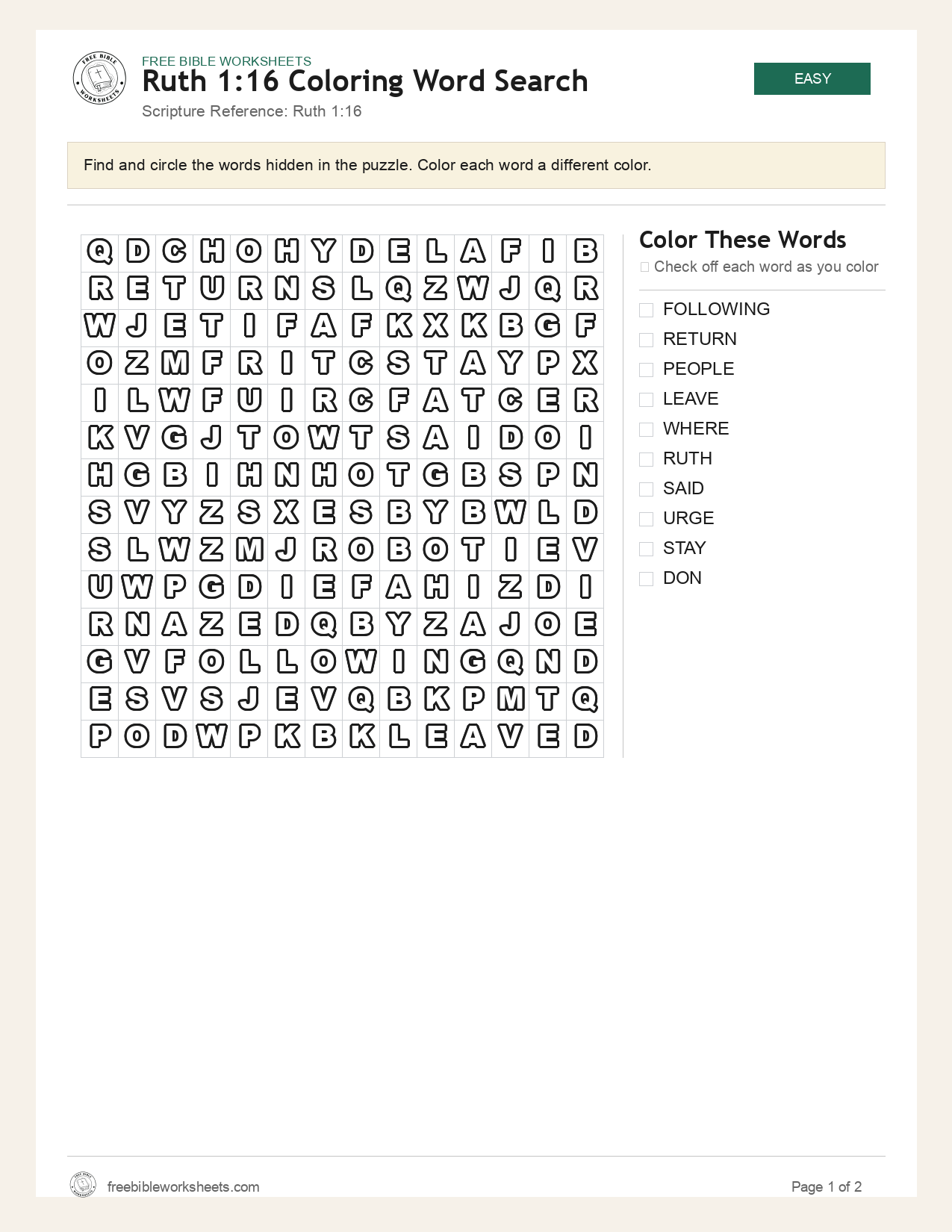 Ruth 1:16 Coloring Word Search preview