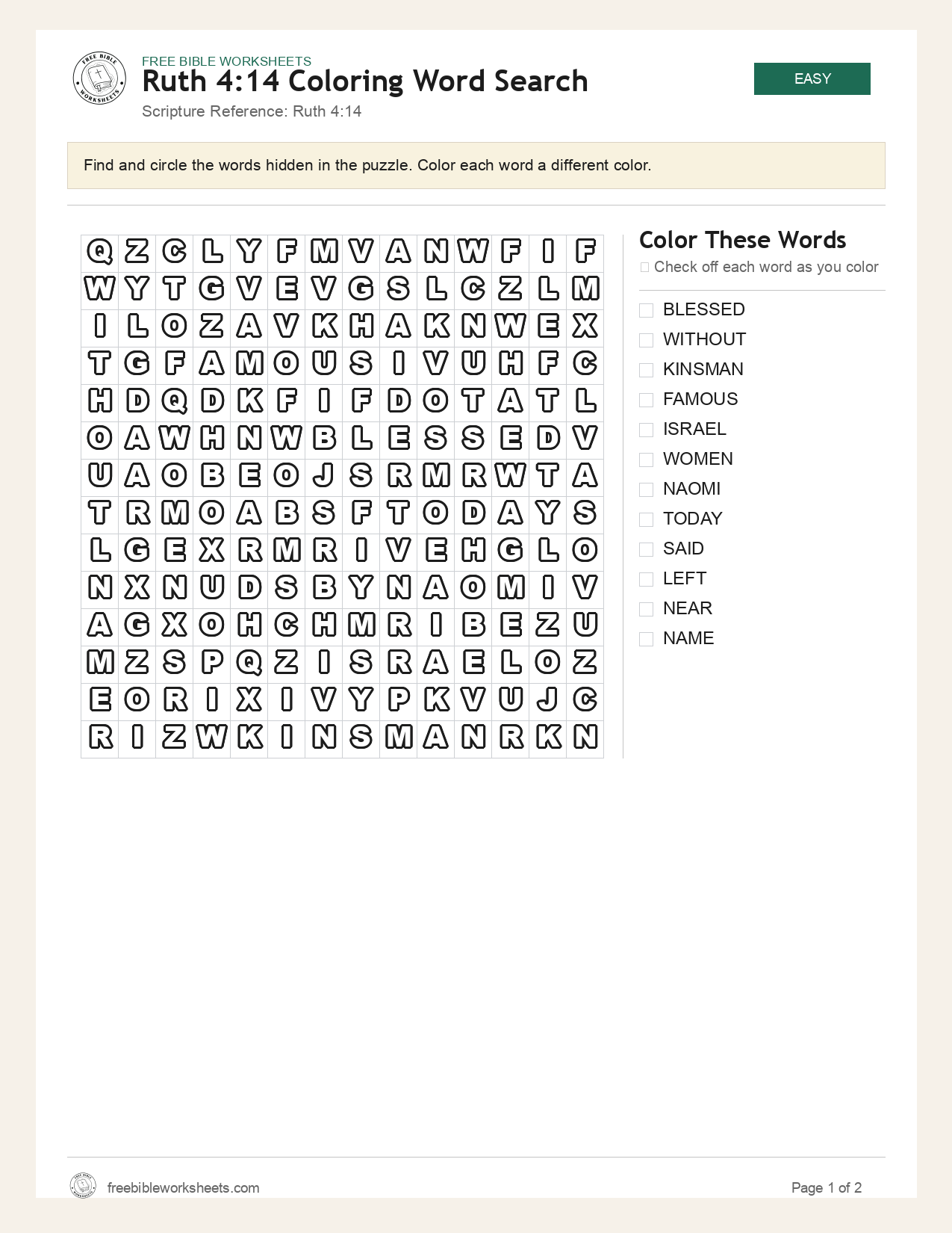 Ruth 4:14 Coloring Word Search preview