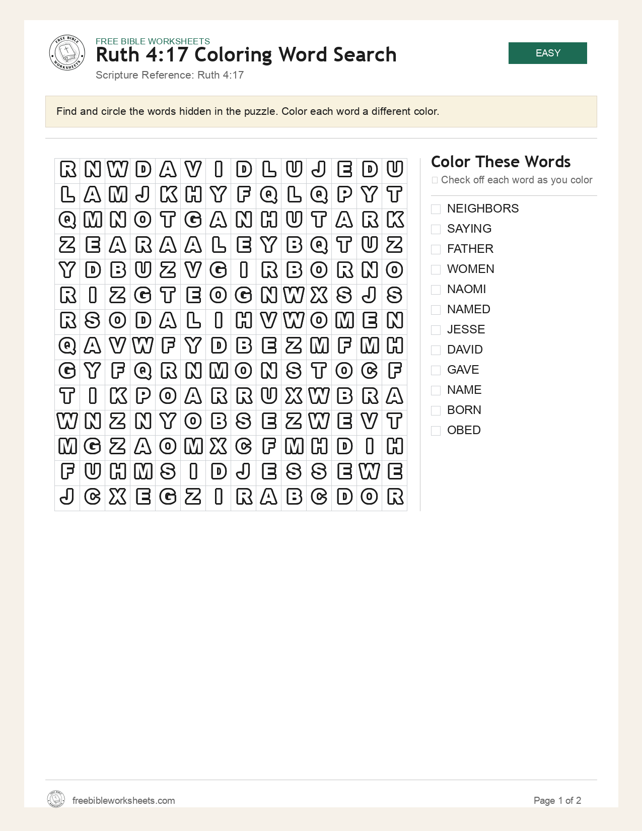 Ruth 4:17 Coloring Word Search preview