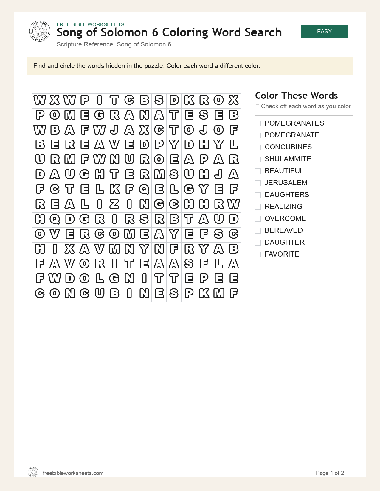 Song of Solomon 6 Coloring Word Search preview