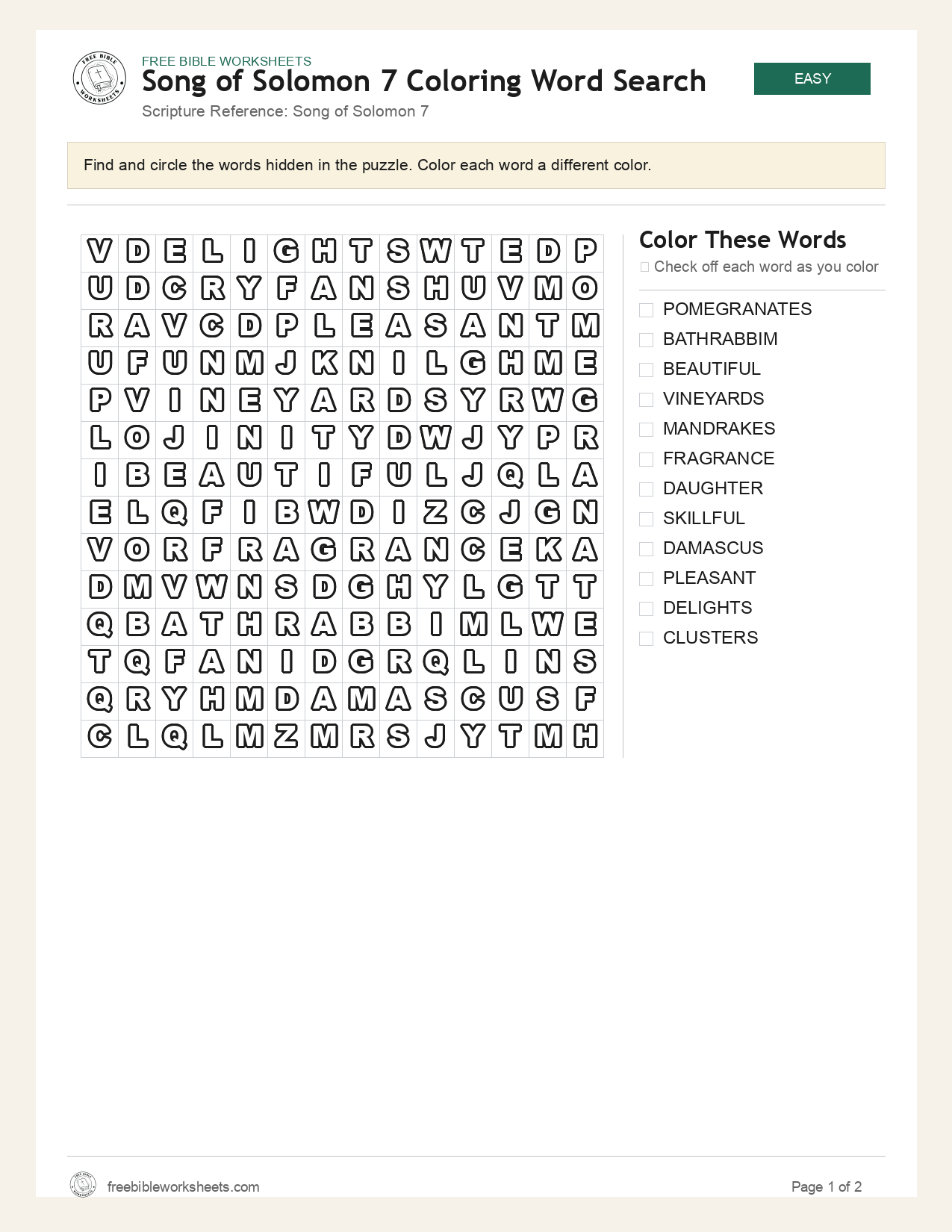 Song of Solomon 7 Coloring Word Search preview