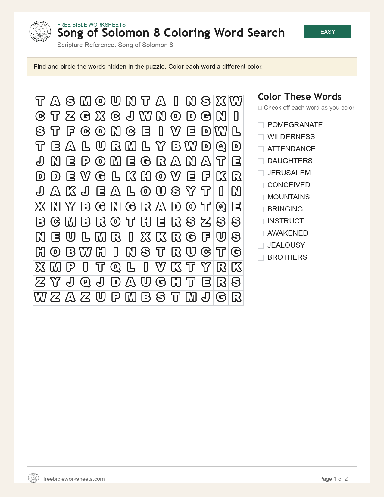 Song of Solomon 8 Coloring Word Search preview