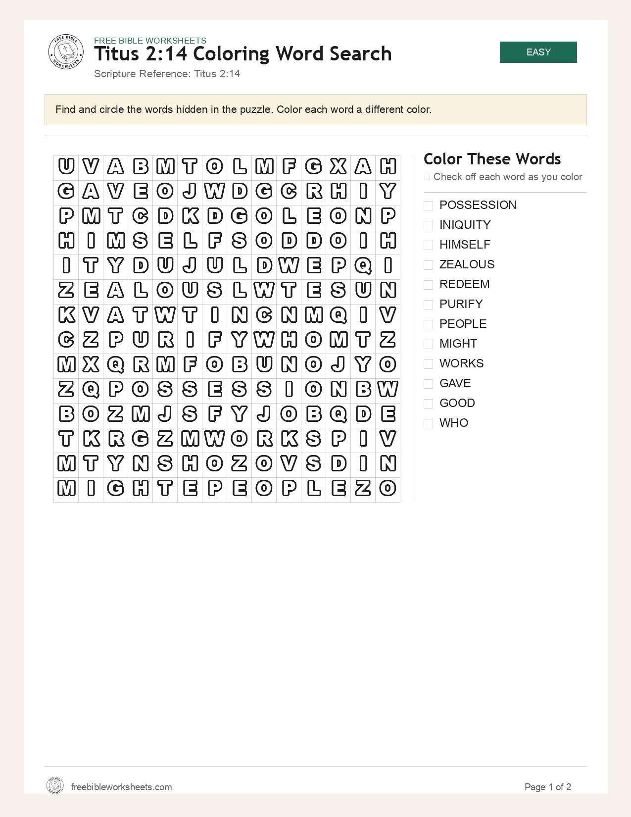 Titus 2:14 Coloring Word Search preview
