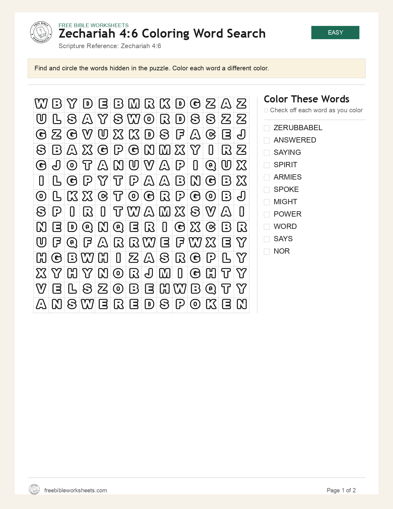 Zechariah 4:6 Coloring Word Search preview
