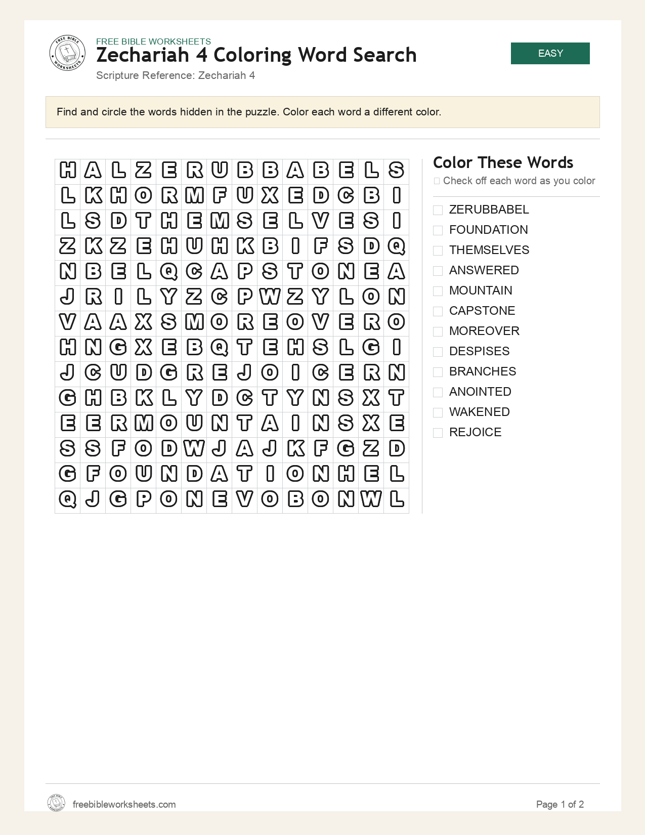 Zechariah 4 Coloring Word Search preview