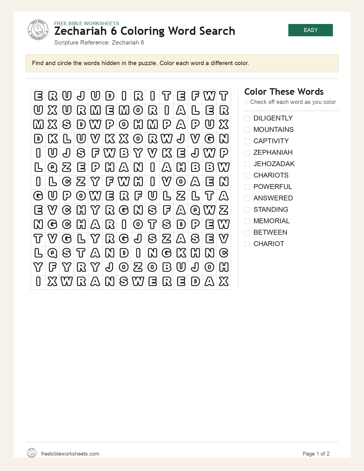 Zechariah 6 Coloring Word Search preview