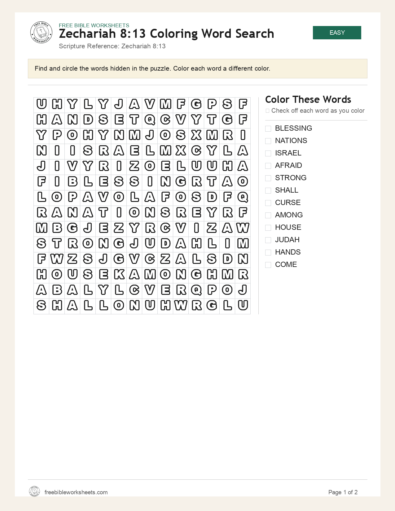 Zechariah 8:13 Coloring Word Search preview