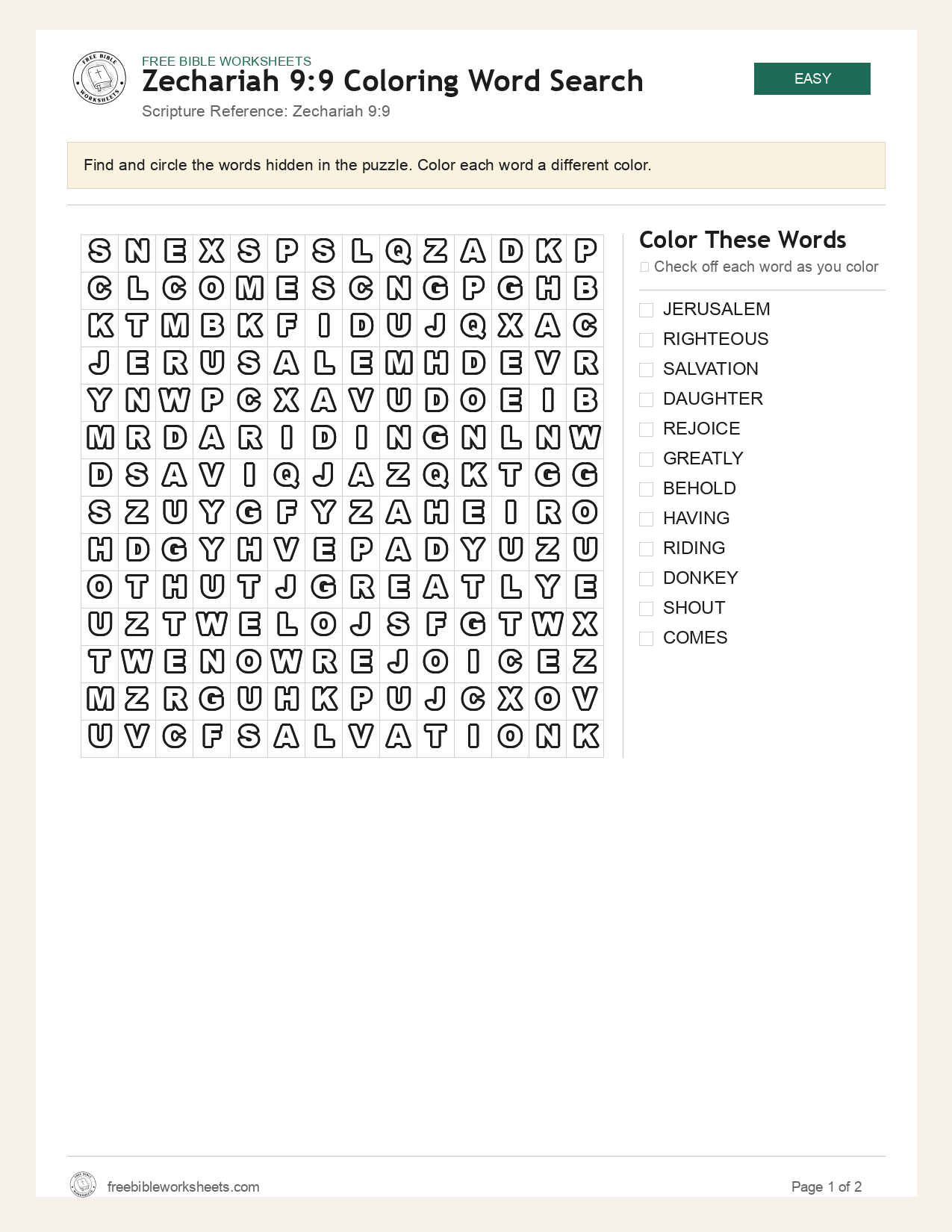 Zechariah 9:9 Coloring Word Search preview
