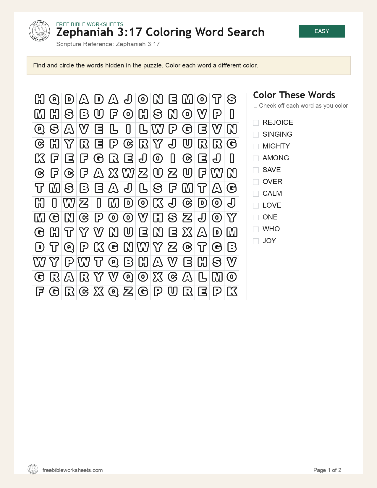 Zephaniah 3:17 Coloring Word Search preview