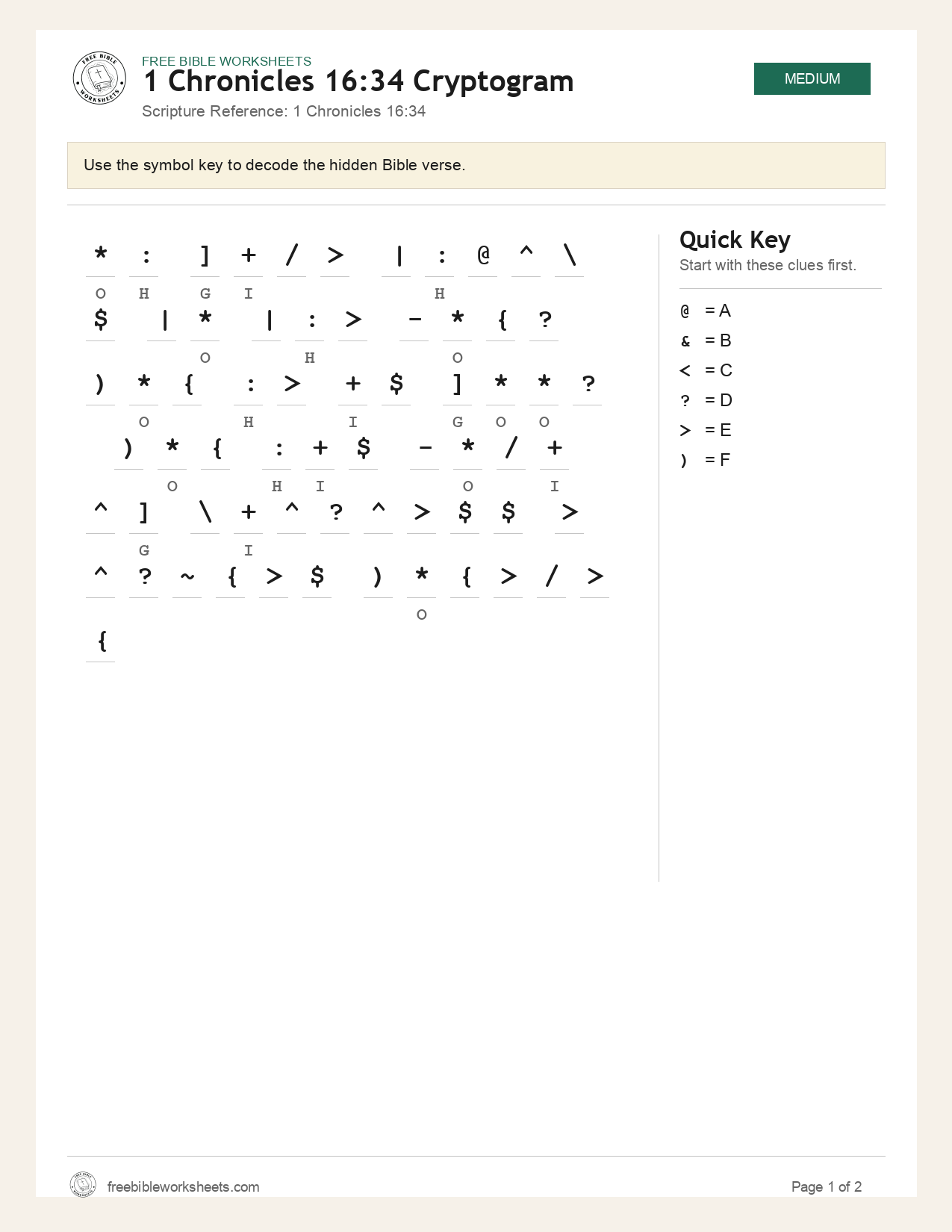 1 Chronicles 16:34 Cryptogram preview