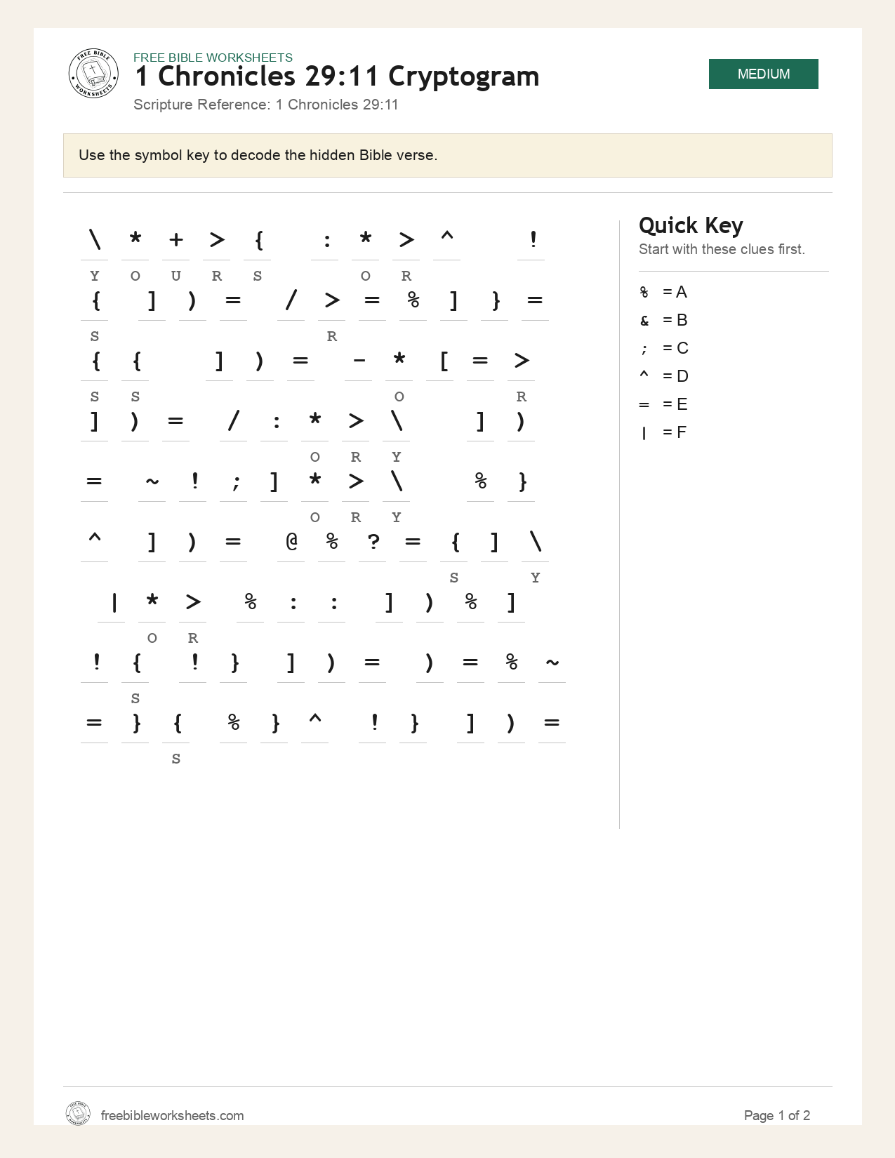 1 Chronicles 29:11 Cryptogram preview