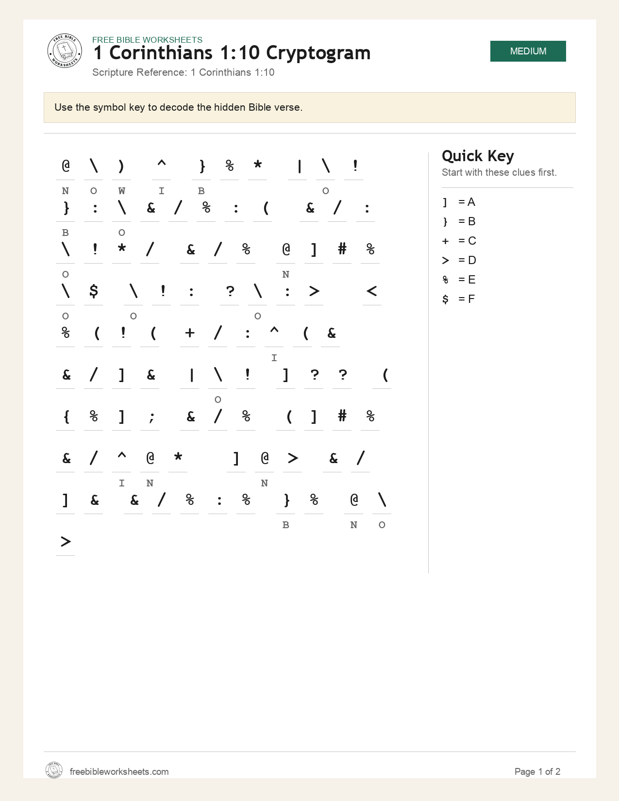 1 Corinthians 1:10 Cryptogram preview