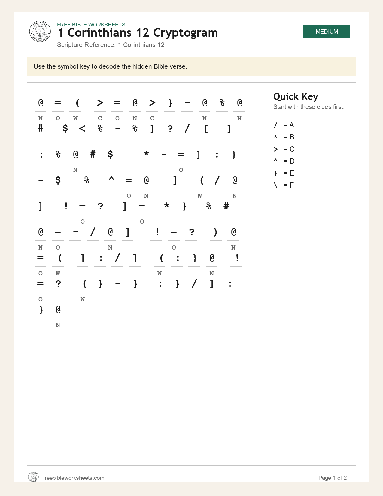 1 Corinthians 12 Cryptogram preview