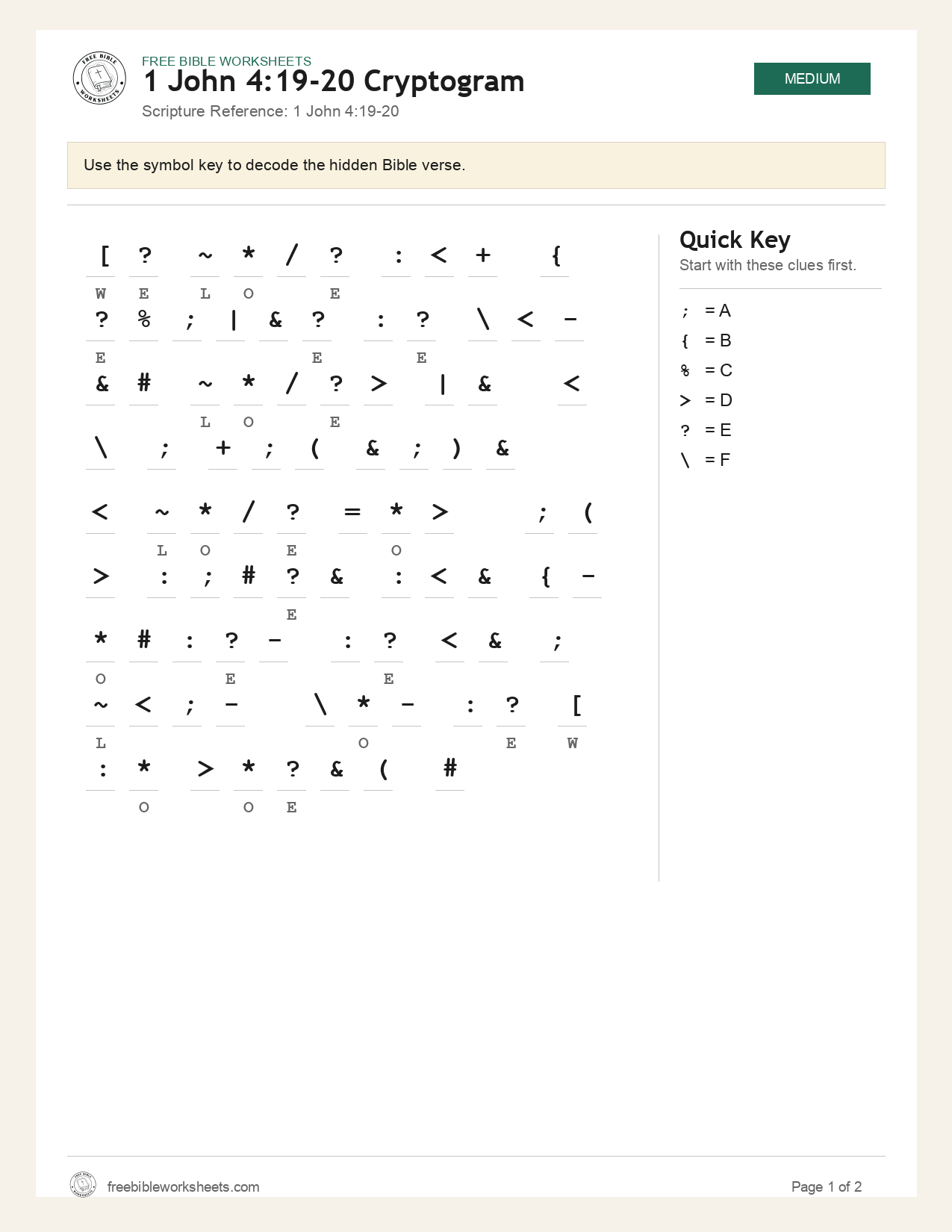 1 John 4:19-20 Cryptogram preview