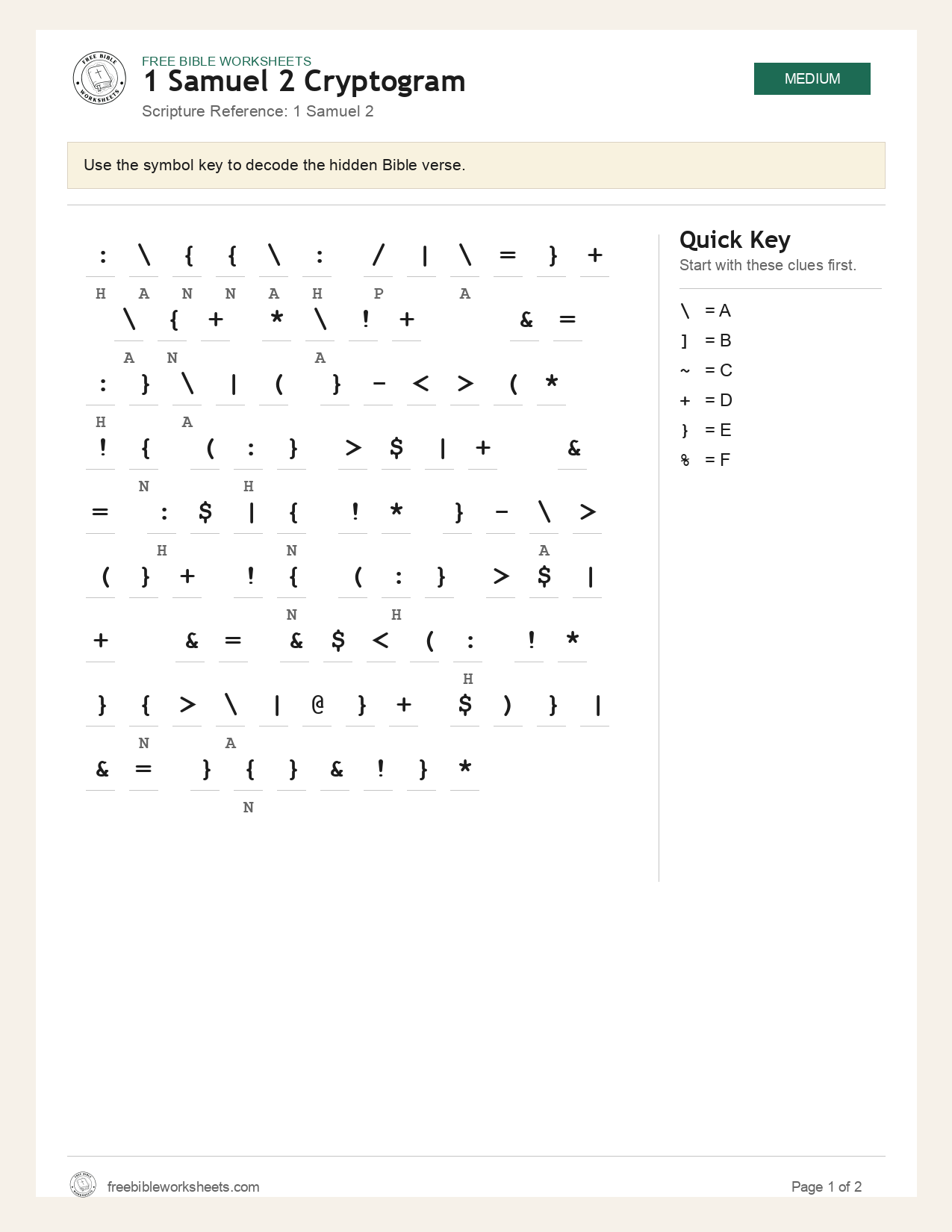 1 Samuel 2 Cryptogram preview