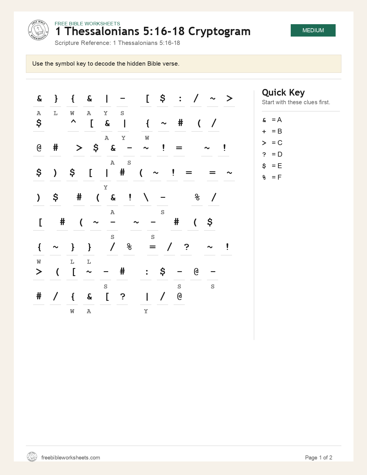 1 Thessalonians 5:16-18 Cryptogram preview