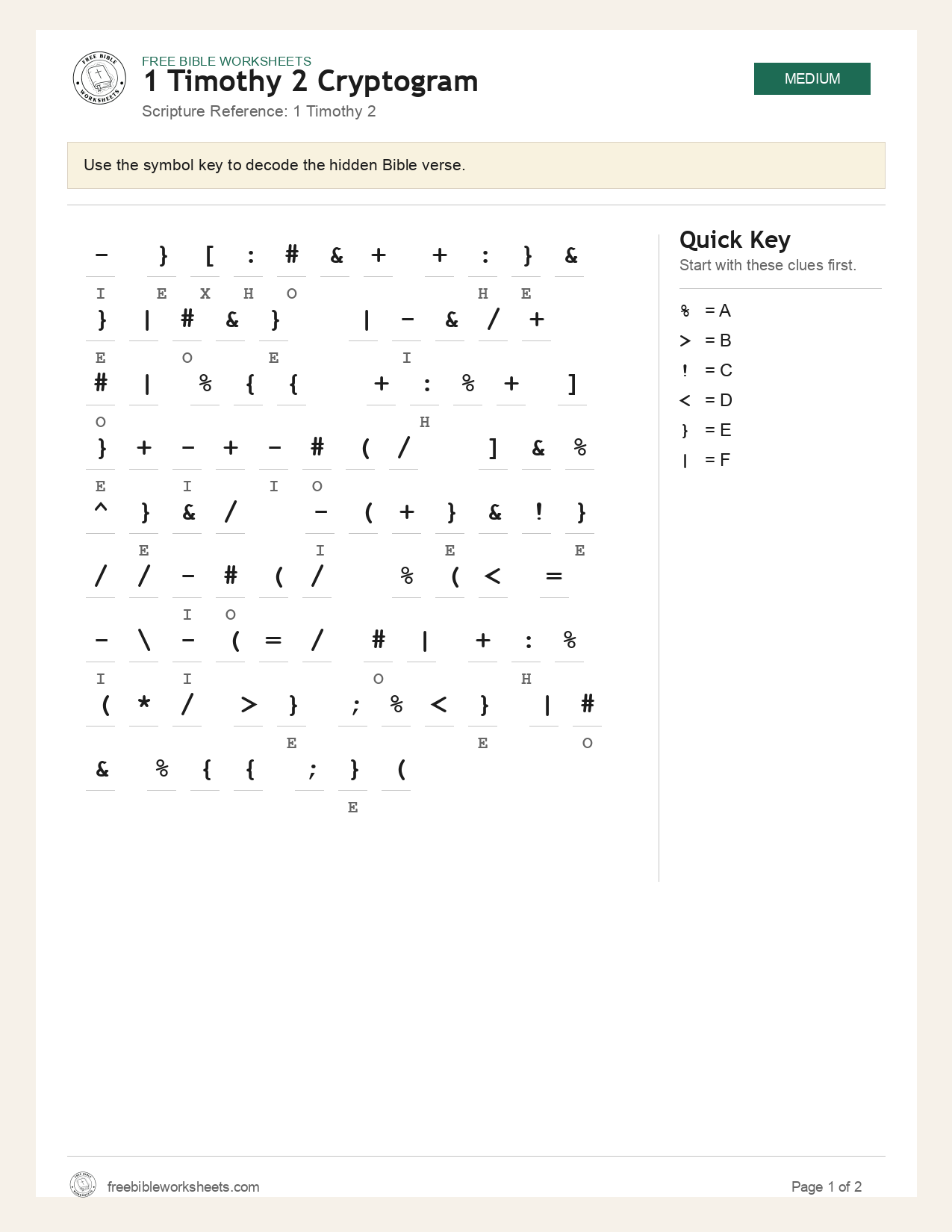 1 Timothy 2 Cryptogram preview