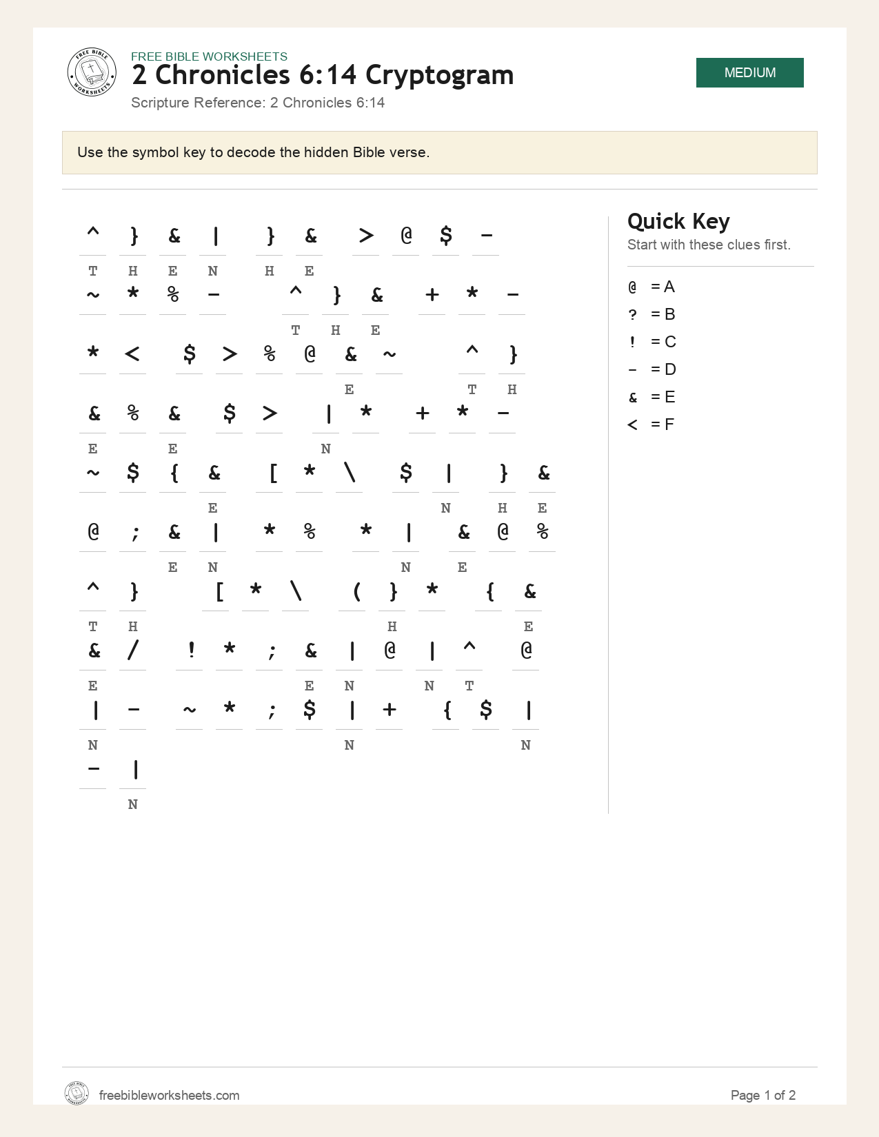 2 Chronicles 6:14 Cryptogram preview