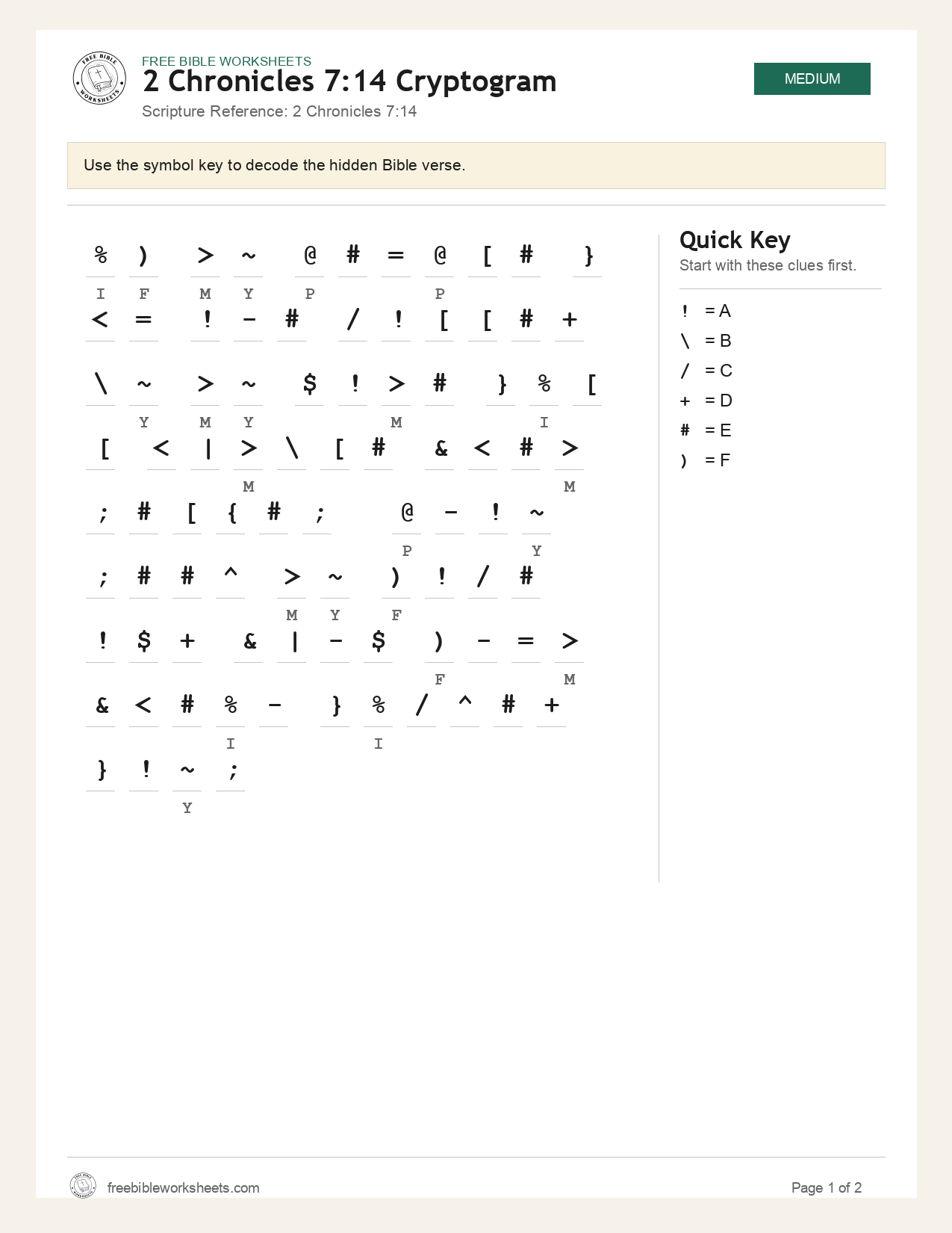 2 Chronicles 7:14 Cryptogram preview