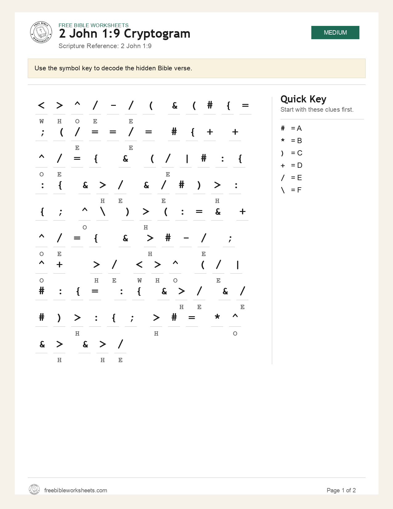 2 John 1:9 Cryptogram preview