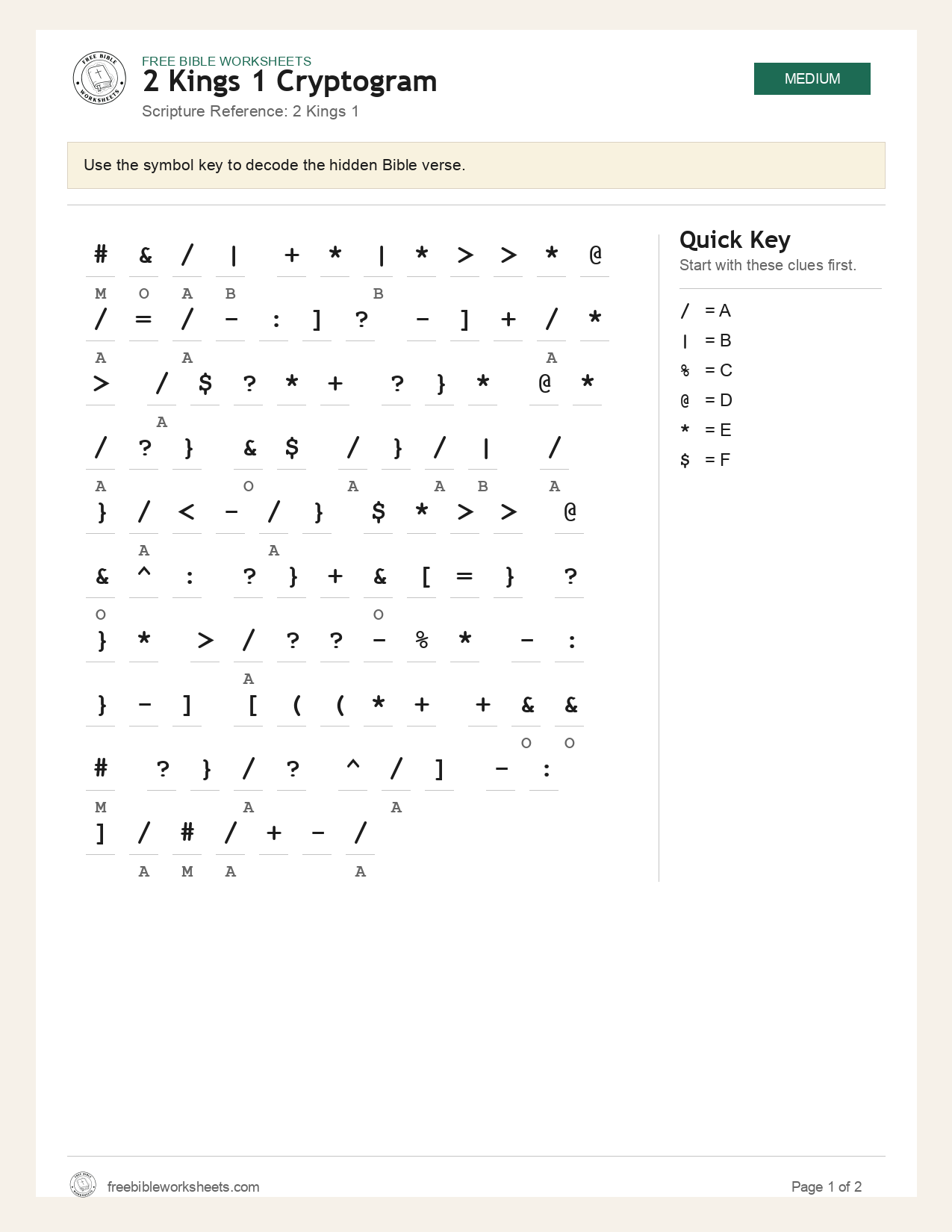 2 Kings 1 Cryptogram preview