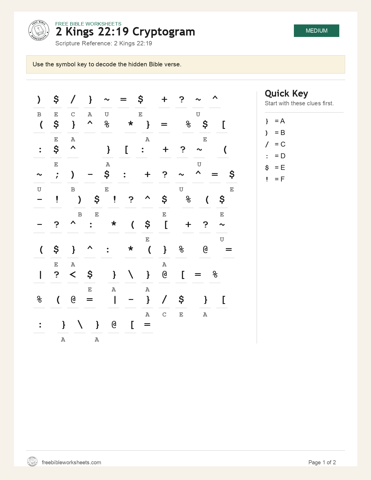 2 Kings 22:19 Cryptogram preview