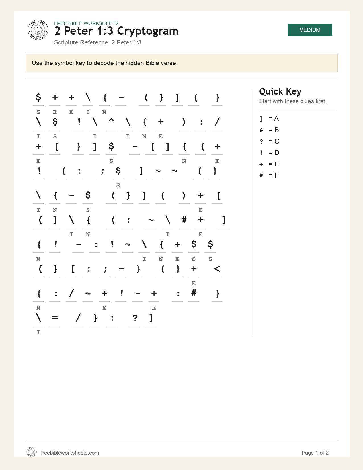 2 Peter 1:3 Cryptogram preview