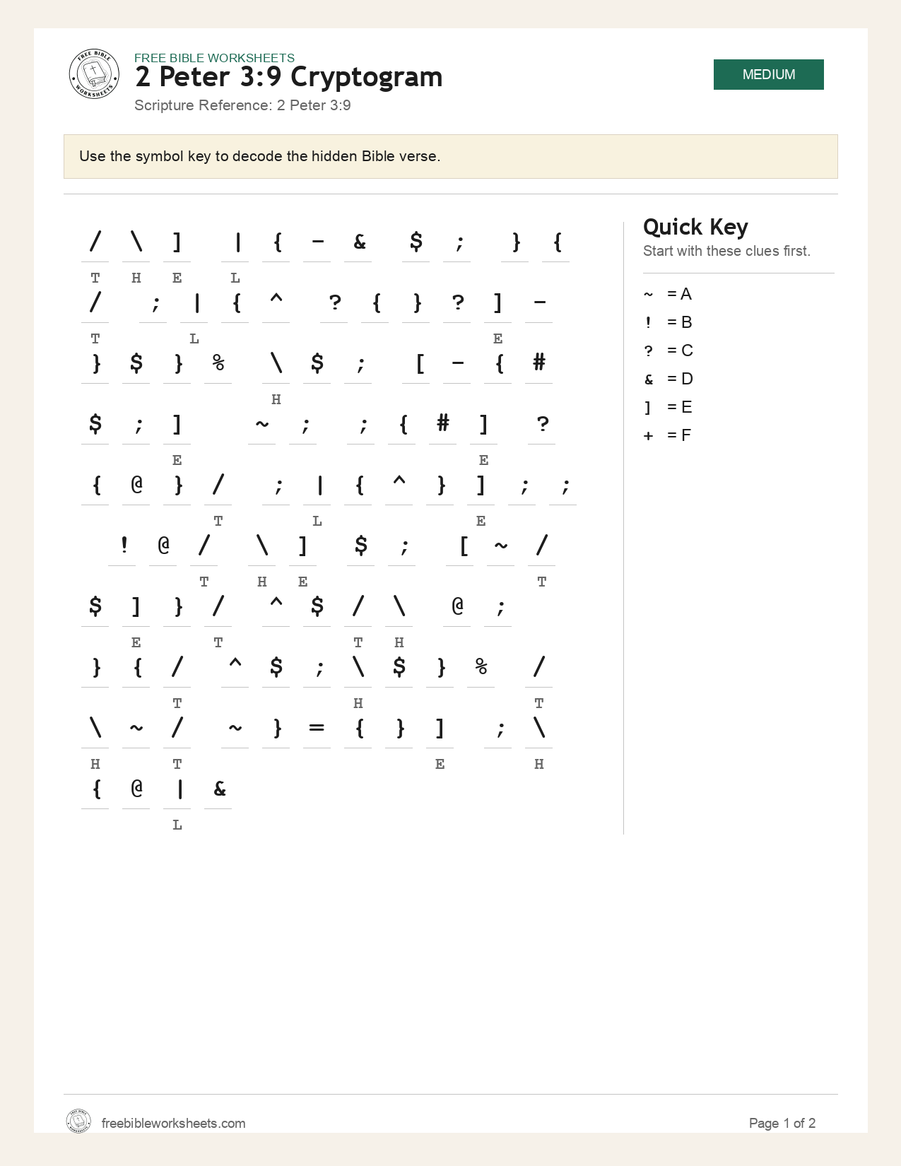 2 Peter 3:9 Cryptogram preview