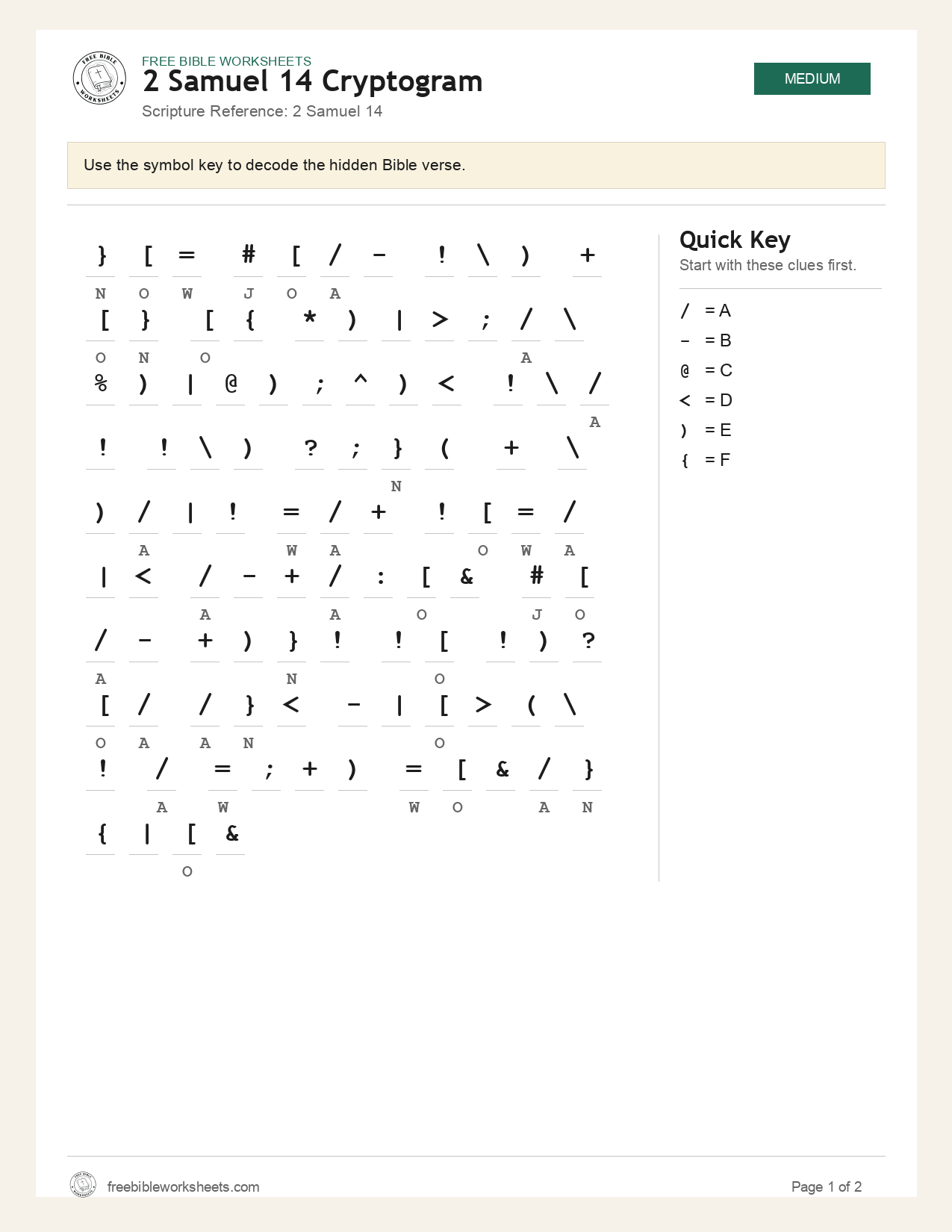 2 Samuel 14 Cryptogram preview