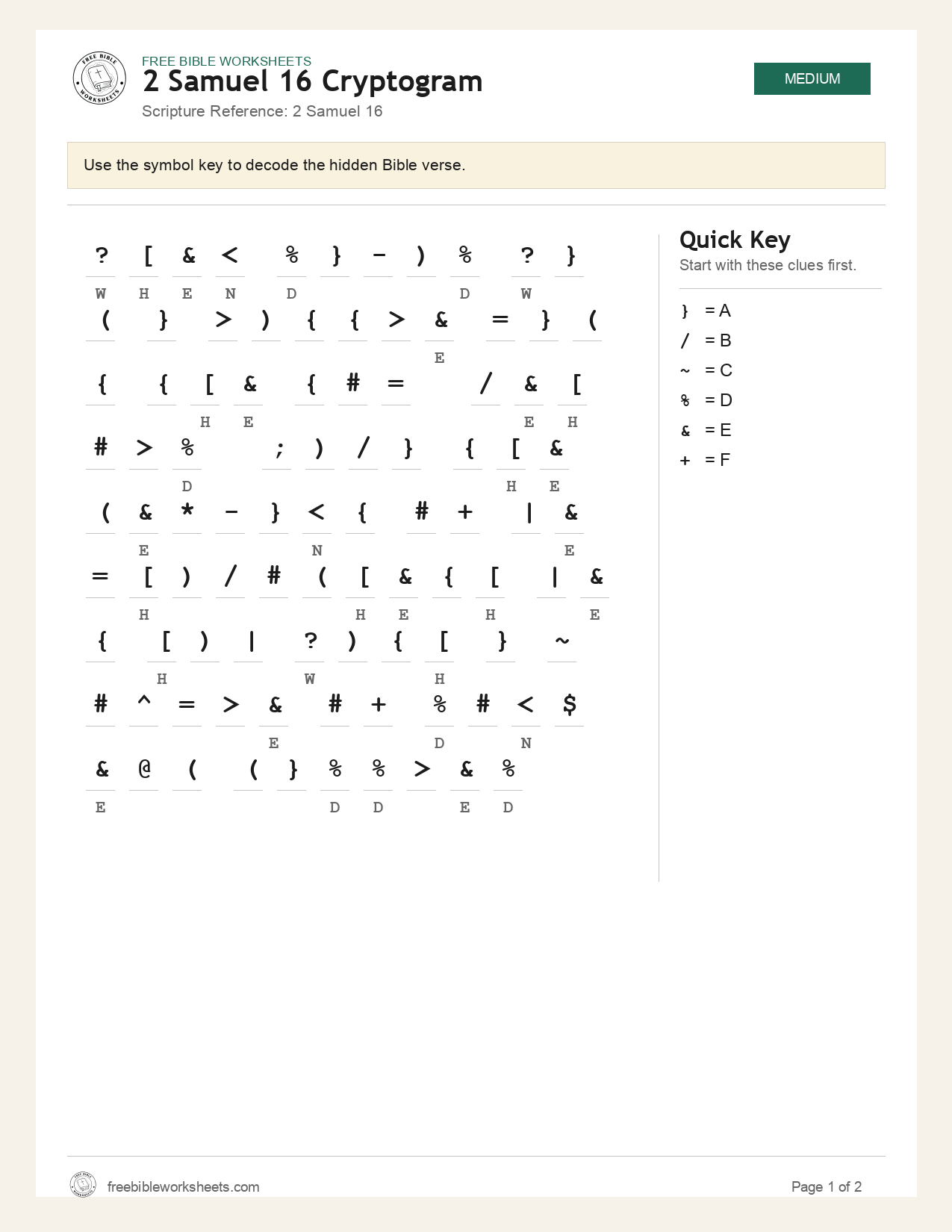 2 Samuel 16 Cryptogram preview