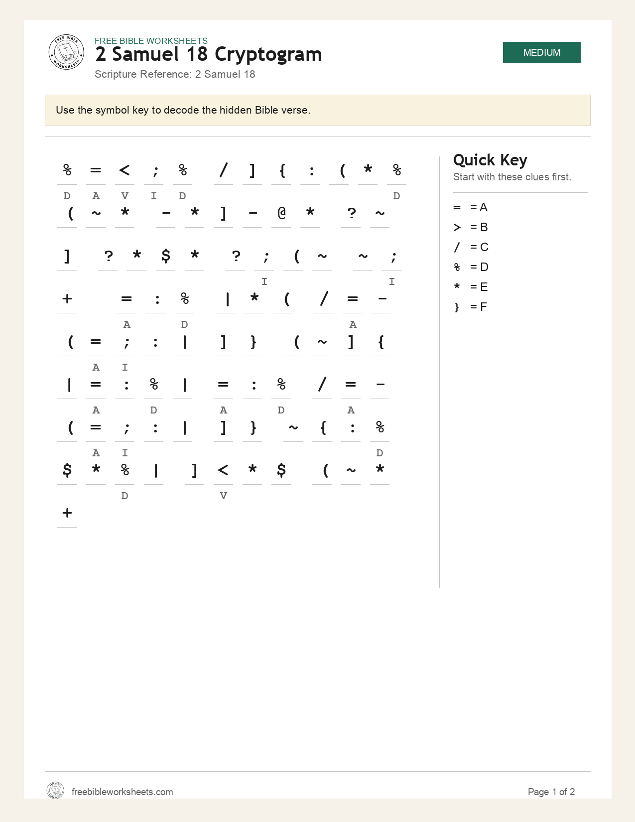2 Samuel 18 Cryptogram preview