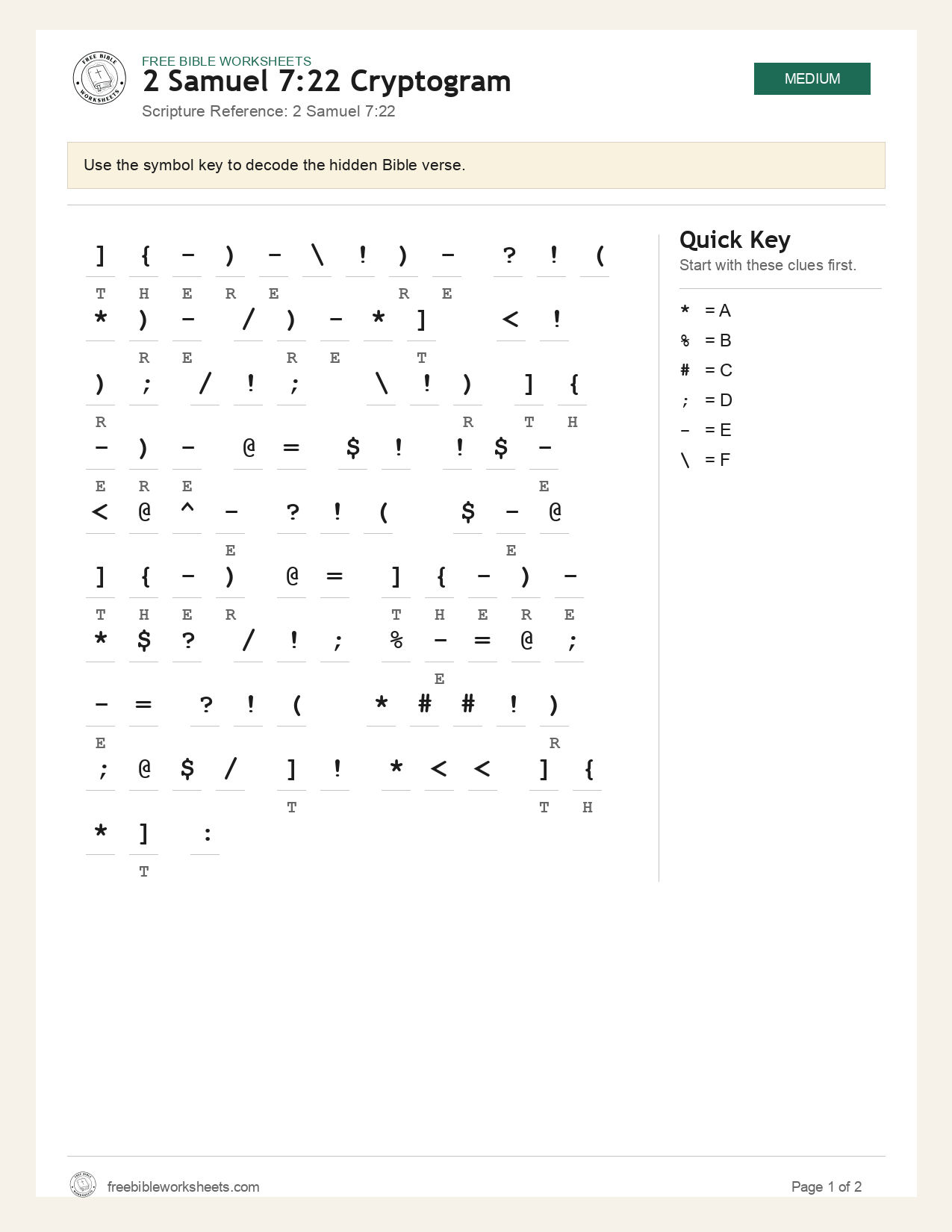 2 Samuel 7:22 Cryptogram preview