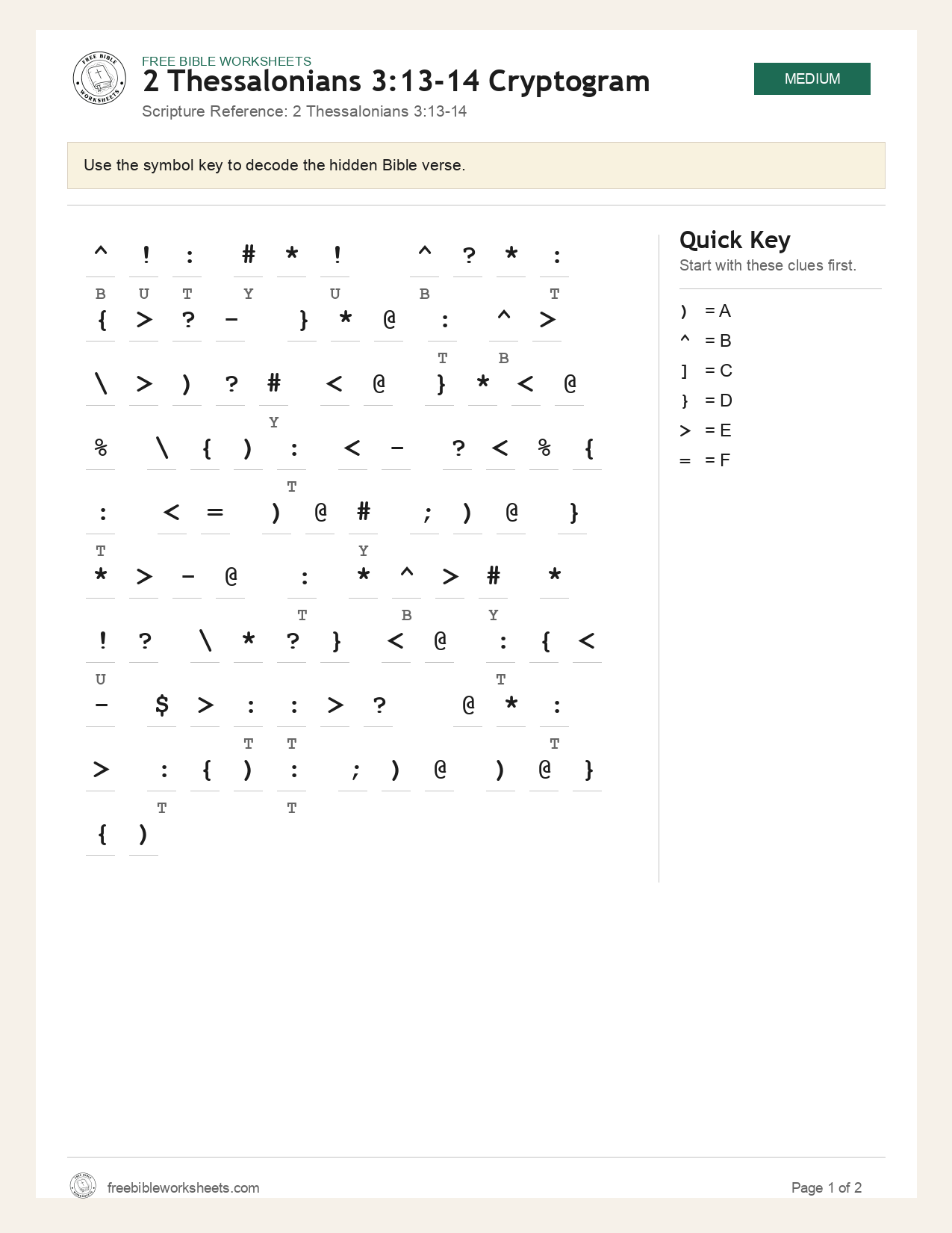 2 Thessalonians 3:13-14 Cryptogram preview