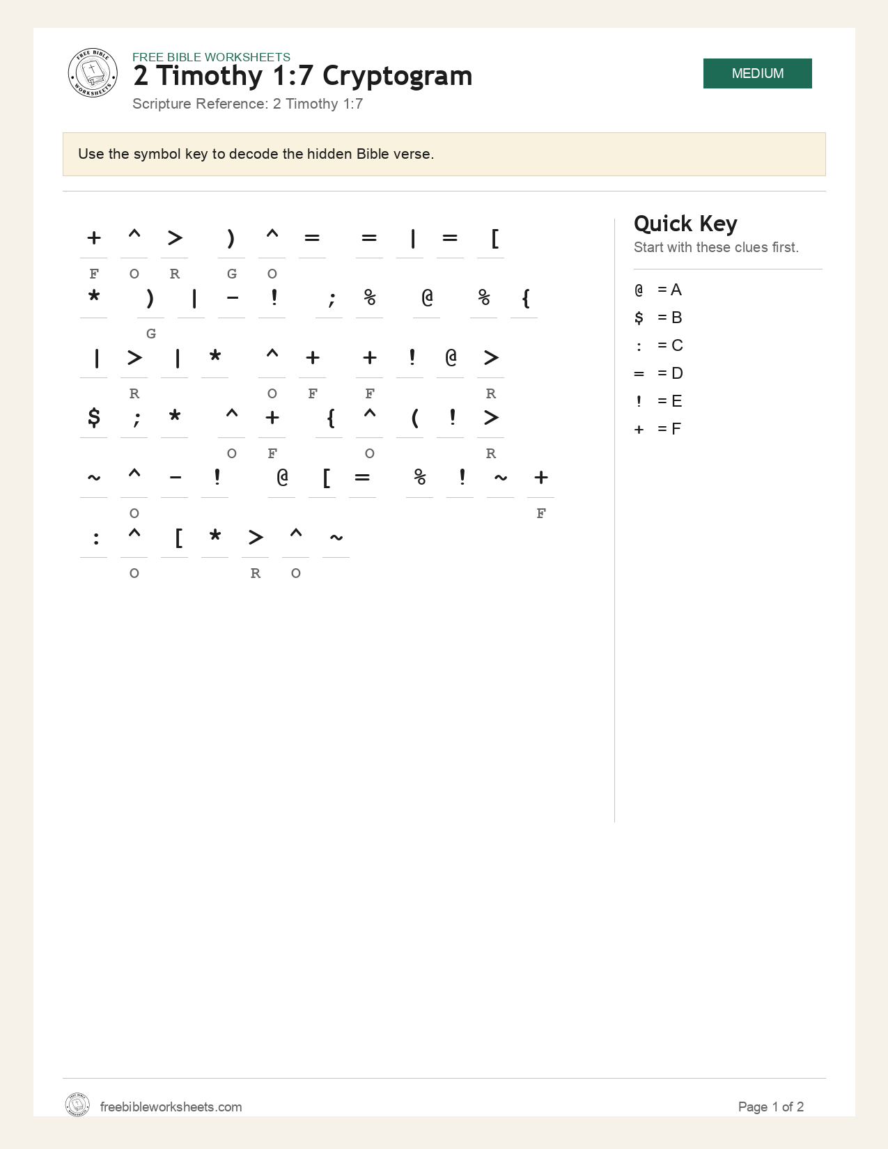 2 Timothy 1:7 Cryptogram preview