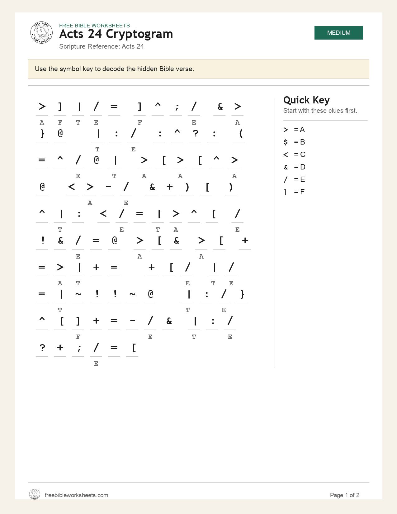 Acts 24 Cryptogram preview