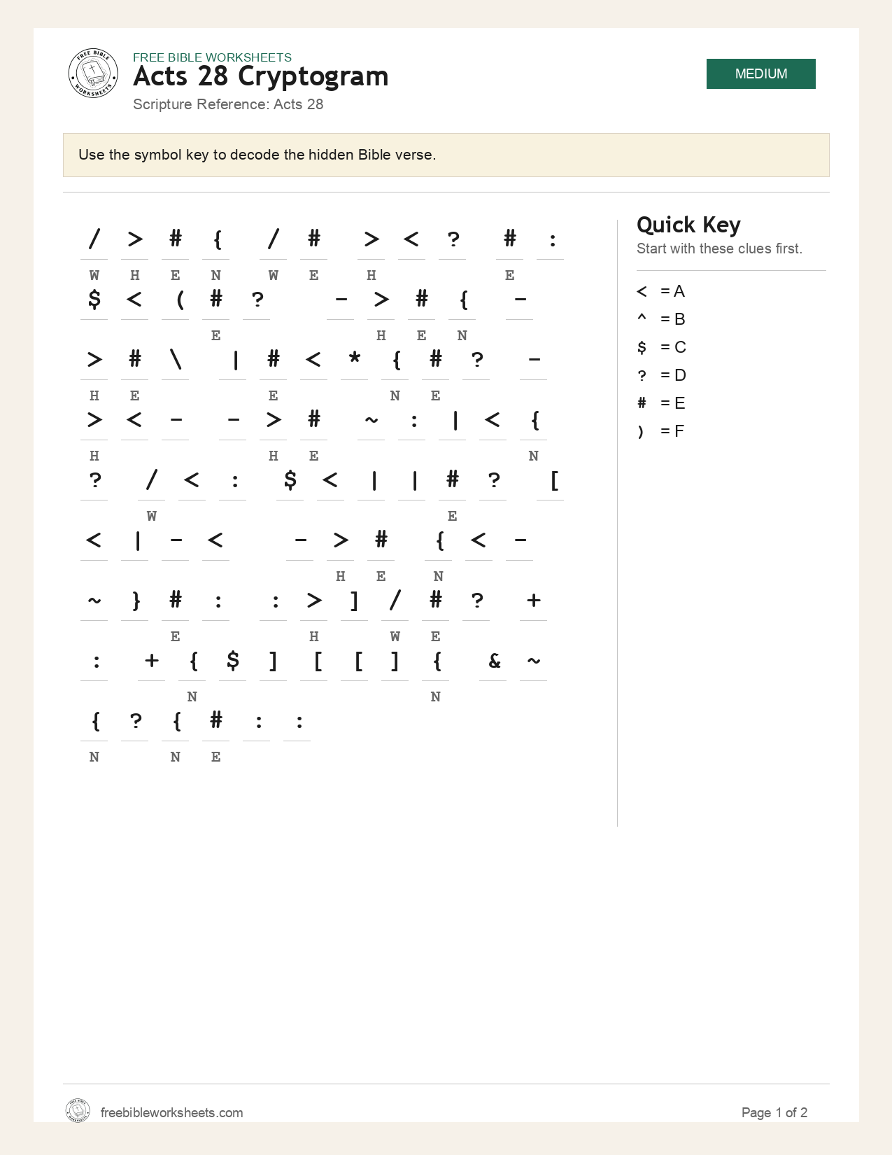 Acts 28 Cryptogram preview