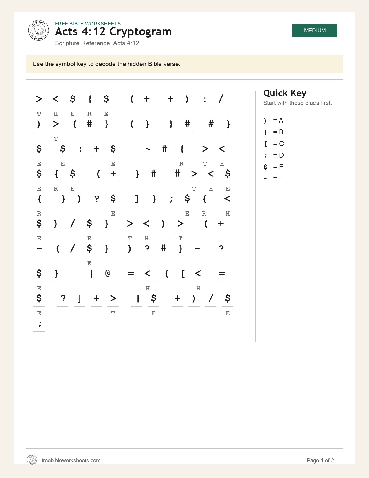 Acts 4:12 Cryptogram preview