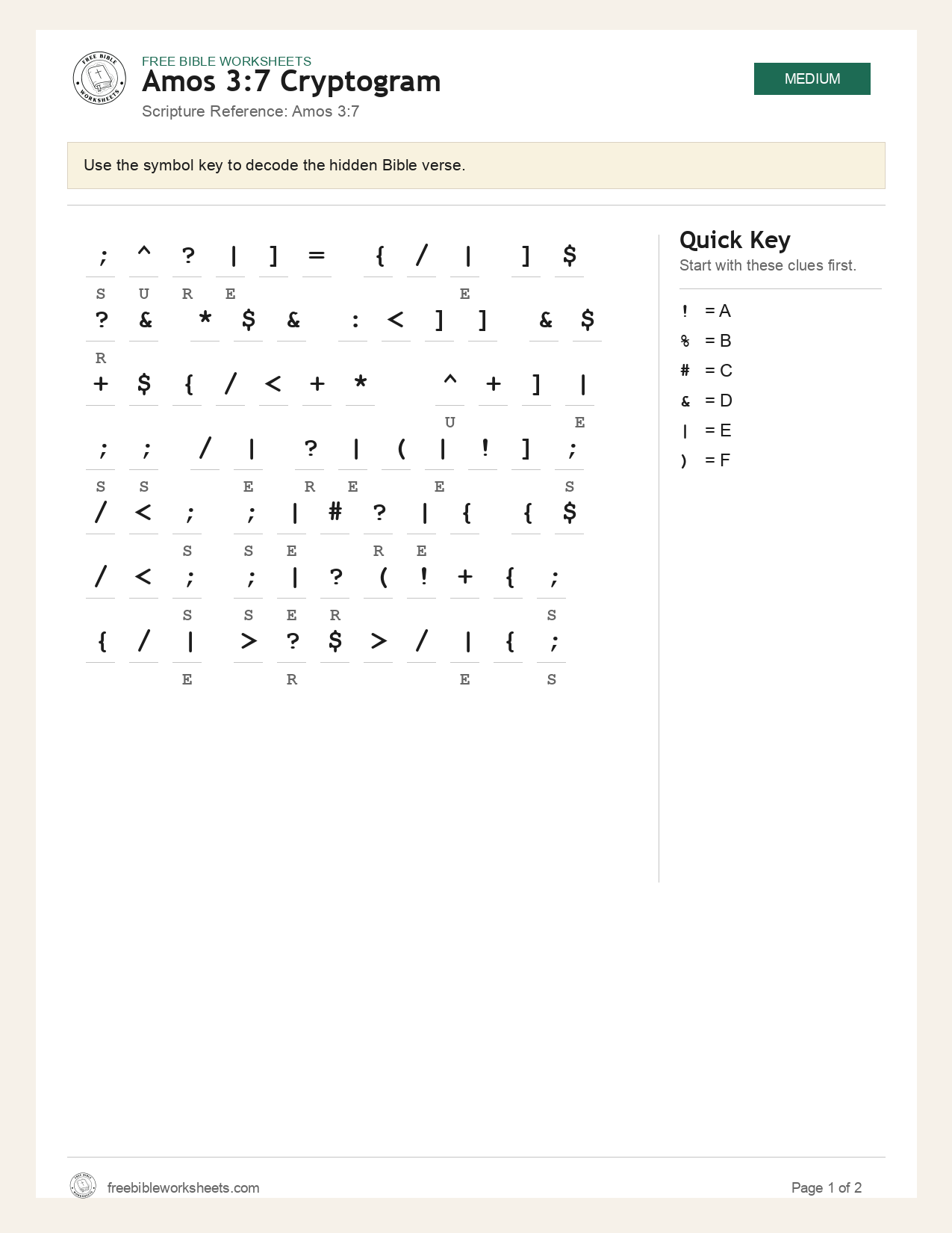 Amos 3:7 Cryptogram preview