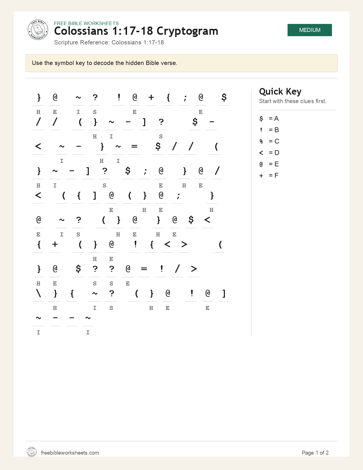 Colossians 1:17-18 Cryptogram preview