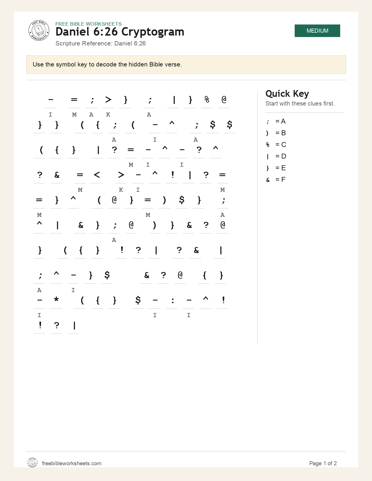 Daniel 6:26 Cryptogram preview